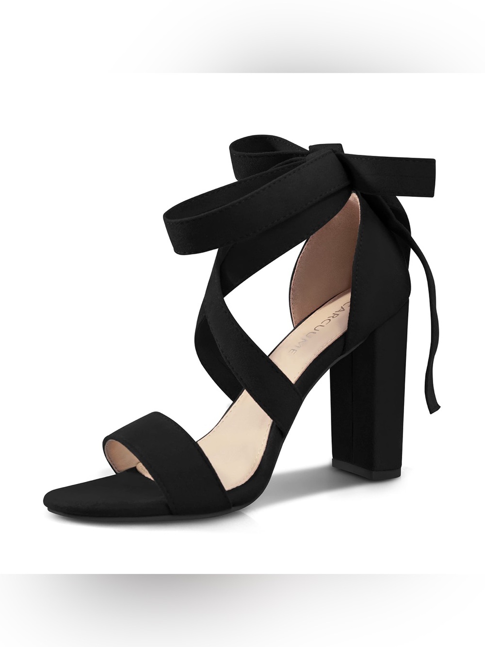 Carcuume Strappy Chunky Heels High in Black Suede Size 8 - C72-005